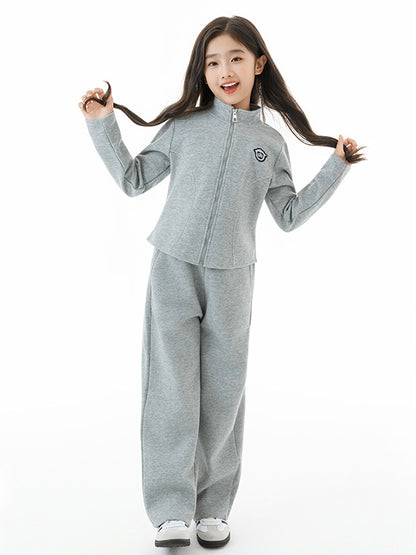 Arrival Autumn Kids Girls Long Sleeves Preppy Pattern Coat and Plain Pants Clothing Set