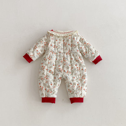 Winter Arrival Baby Girls Long Sleeves Floral Pattern Fleece-lined Warm Rompers, MyKids-USA®, Baby One-Pieces, MyKids-USA -  -  -  -  -  -  - 