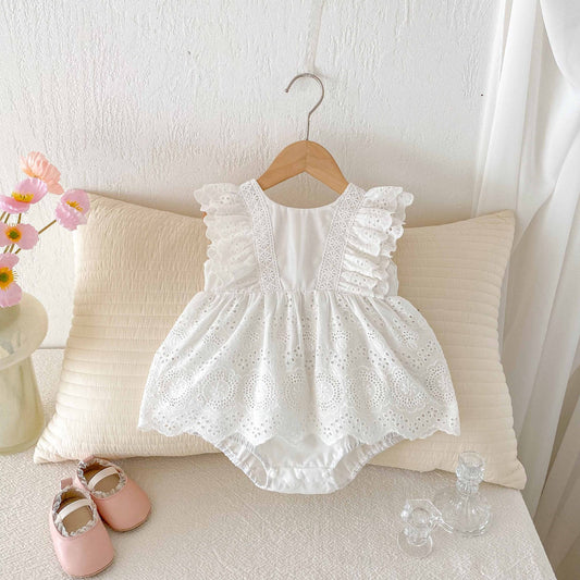 Summer Arrival Baby Girls Cute Beige Sleeveless Flowers Hollow-out Pattern Onesies, MyKids-USA®, Baby One-Pieces, MyKids-USA - Size/Age - 66 (3-6M) - Color - Beige -  -  - TR2503281744-A