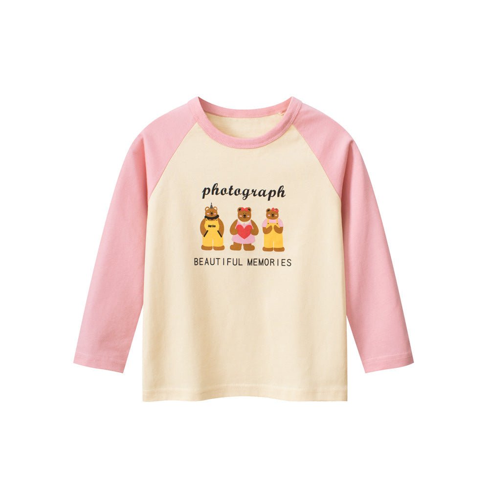 Kids Girls Animals Cartoon Print Crew Neck Long Sleeves Color Patchwork Shirt, MyKids-USA®, Baby & Toddler Outerwear, MyKids-USA - Size/Age - 90 (12-24M) - Color - Apricot -  -  - TR2408270935-A