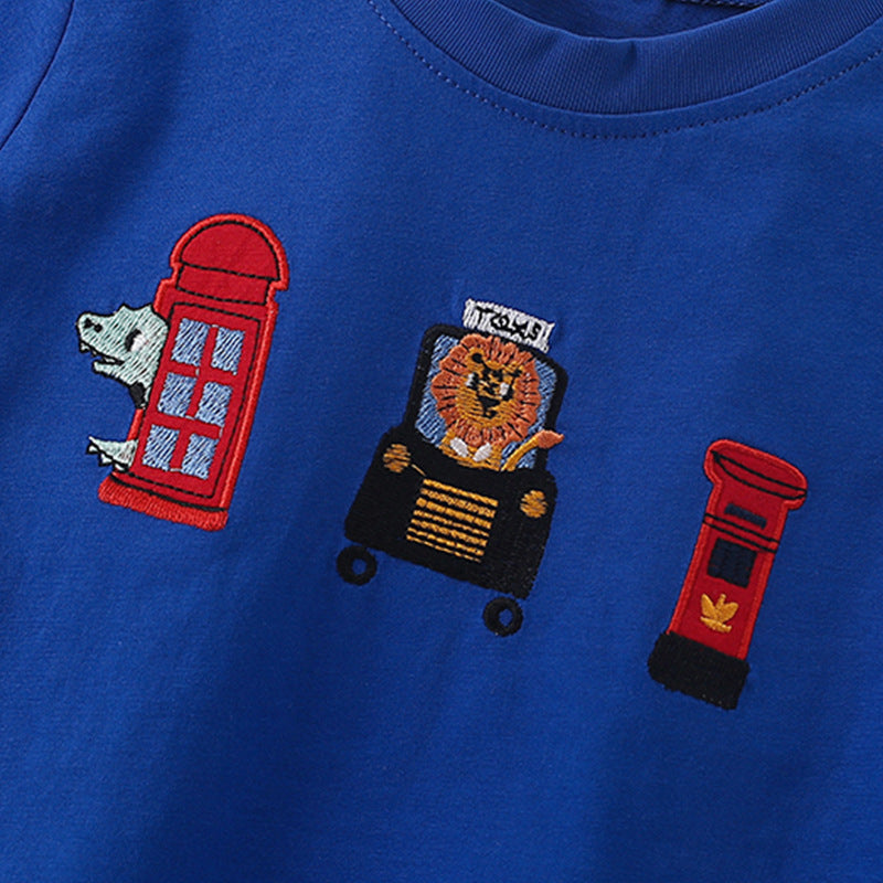 Summer Boys’ English Elements and Animals Cartoon Pattern T-shirt in European and American Style, MyKids-USA®, T-Shirts, MyKids-USA -  -  -  -  -  -  - 