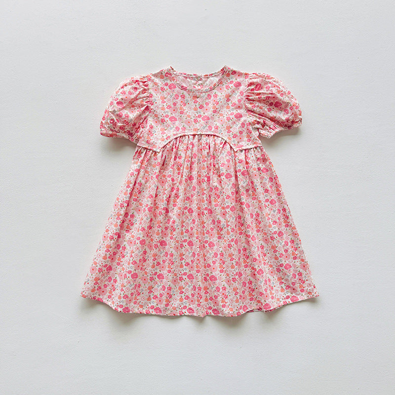 Summer Baby Kids Girls Short-Sleeved Floral Pattern Cute Dress, MyKids-USA®, Baby & Toddler Dresses, MyKids-USA - Size/Age - 90 (12-24M) - Color - Pink -  -  - TR2503072229-A