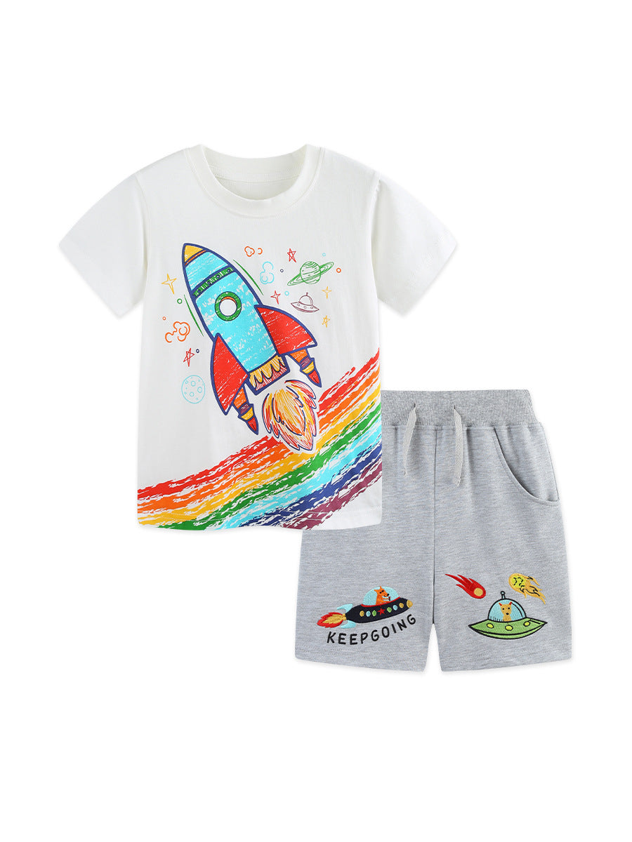 Arrival Summer Baby Kids Boys Short Sleeves Cartoon Pattern T-shirt and Shorts Clothing Set, MyKids-USA®, Baby & Children's Outfits, MyKids-USA - Size/Age - 90 (12-24M) - Color - White -  -  - TR2606012249-A.