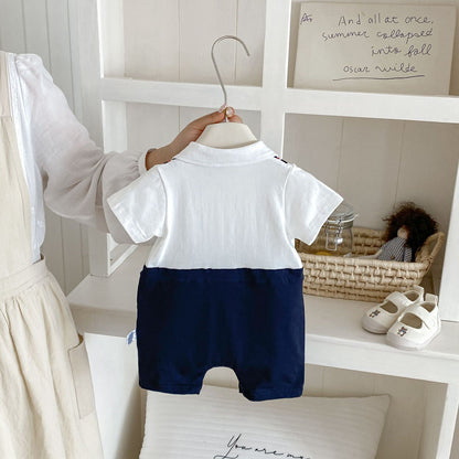 Summer Arrival Baby Boys Short Sleeves Color Patchwork Rompers Bodysuits