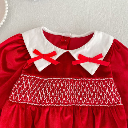 MyKids-USA® Autumn Lace Trim Baby Kids Girls Princess Long Sleeves Color Patchwork Bodysuit