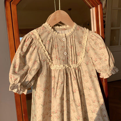 Summer Arrival French Flowers Pattern Short Puff Sleeves Dress for Stylish Girls, MyKids-USA®, Baby & Toddler Dresses, MyKids-USA -  -  -  -  -  -  - 