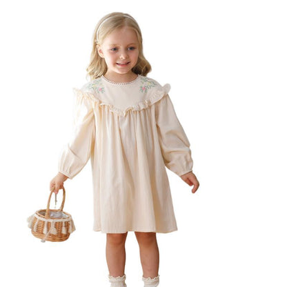 Arrival Autumn Girls Simple Ruffle Neck Long Sleeves Vine and Flowers Pattern Dress, MyKids-USA®, Baby & Toddler Dresses, MyKids-USA -  -  -  -  -  -  - 