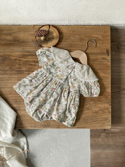Summer Arrival Baby Girls Short Sleeves Vintage Flowers Pattern Bodysuit Dress