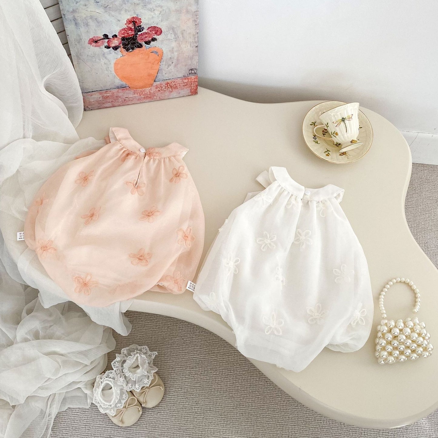 Summer Arrival Sleeveless Flowers Pattern Butterfly-bow Decorated Collar Onesies for Stylish Girls, MyKids-USA®, Baby One-Pieces, MyKids-USA -  -  -  -  -  -  - 