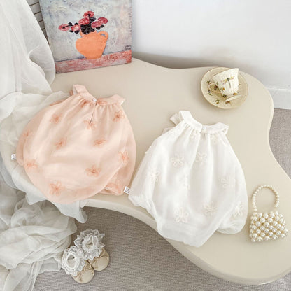 Summer Arrival Sleeveless Flowers Pattern Butterfly-bow Decorated Collar Onesies for Stylish Girls, MyKids-USA®, Baby One-Pieces, MyKids-USA -  -  -  -  -  -  - 