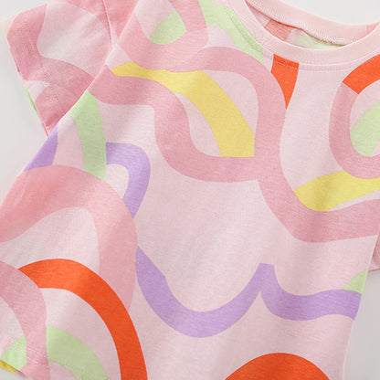 Summer Baby Kids Colorful Curves Pattern T-shirt and Shorts Clothing Set for Girls, MyKids-USA®, Baby & Toddler Outfits, MyKids-USA -  -  -  -  -  -  - 