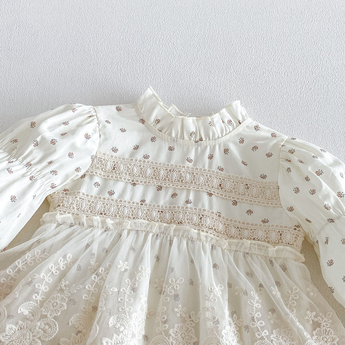 MyKids-USA® Baby Girls Long Sleeves Flowers Pattern Lace Trim Bodysuit Dress
