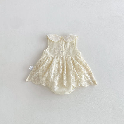 Design Summer Baby Kids Girls Sleeveless Flowers Embroidered Pattern Bodysuit Dress