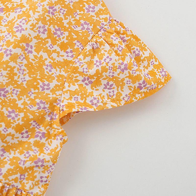 Summer Arrival Flowers Pattern Short Sleeves Single Breasted Dress for Stylish Girls, MyKids-USA®, Baby & Toddler Dresses, MyKids-USA -  -  -  -  -  -  - 