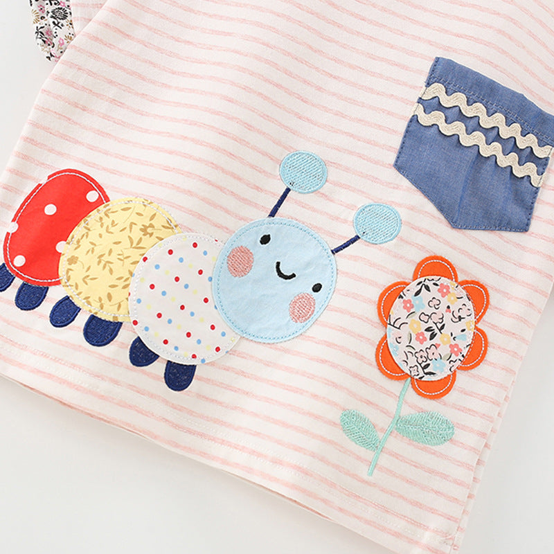 Summer Girls’ Cartoon Pattern Striped Top Shirt in European and American Style, MyKids-USA®, Baby & Toddler Tops, MyKids-USA -  -  -  -  -  -  - 