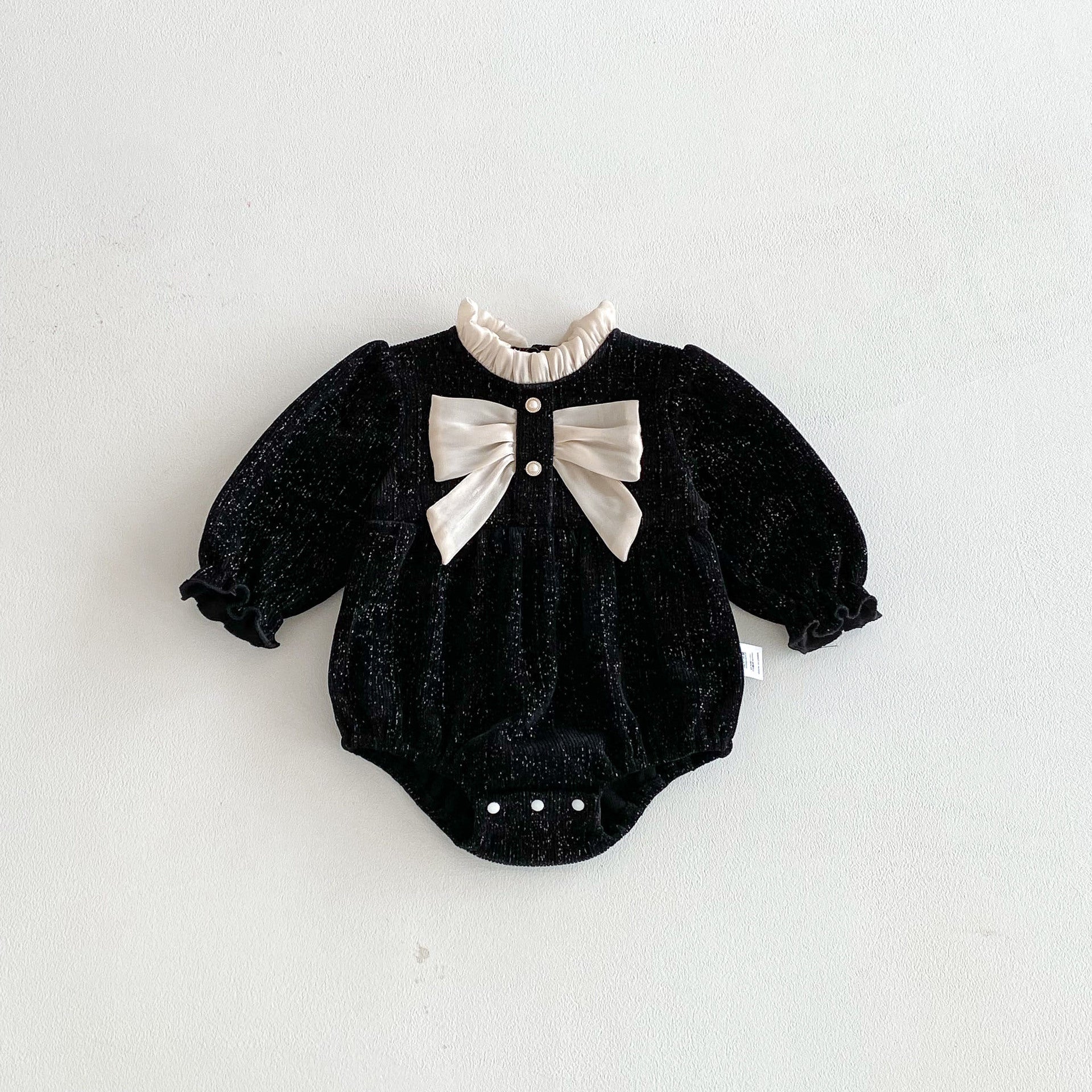 Autumn Arrival Baby Girls Long Sleeves Butterfly-bow Decorated Ruffle Neck Onesies, MyKids-USA®, Baby & Toddler Outfits, MyKids-USA -  -  -  -  -  -  - 