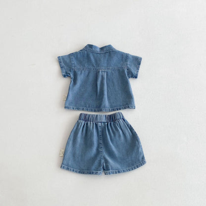 Summer Hot Selling Baby Kids Boys Short Sleeves Denim Single Breasted Top and Shorts Clothing Set, MyKids-USA®, Baby & Toddler Outfits, MyKids-USA -  -  -  -  -  -  - 