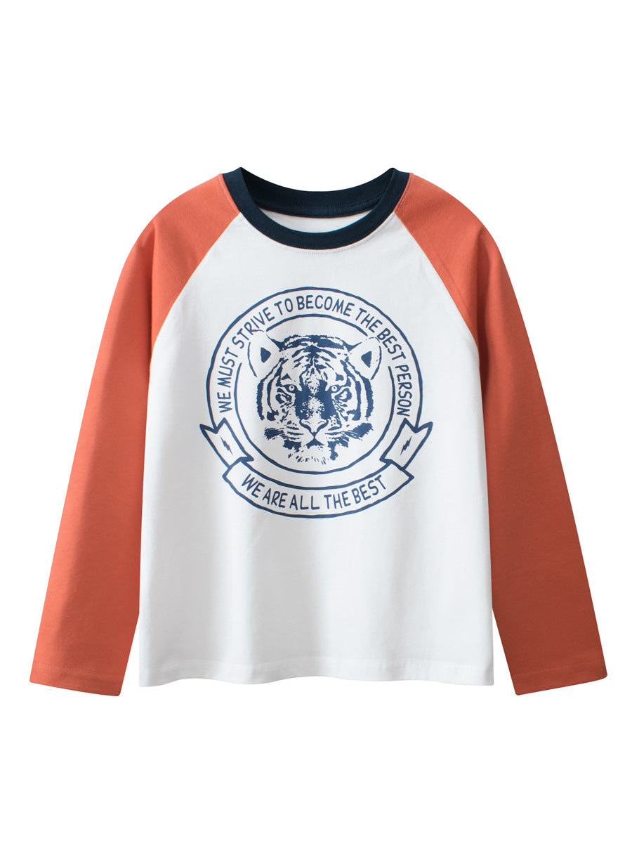 Arrival Kids Tiger Print Crew Neck Long Sleeves Color Patchwork Sweatshirt, MyKids-USA®, Baby & Toddler Outerwear, MyKids-USA - Size/Age - 120 (5-7Y) - Color - Orange -  -  - TR2411162225-B