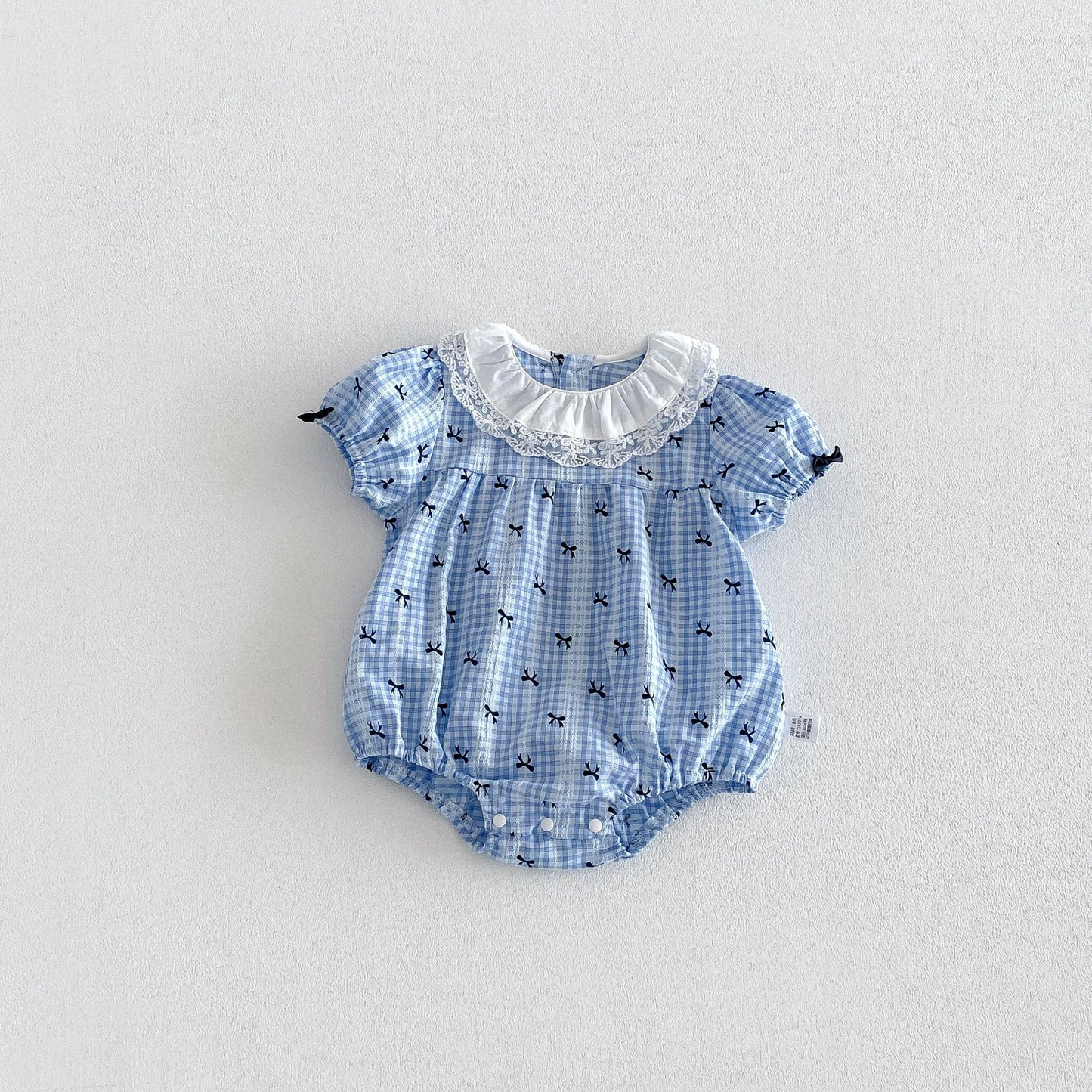 Summer Arrival Baby Girls Short Sleeves Plaid Pattern Vintage Bodysuit, MyKids-USA®, Baby One-Pieces, MyKids-USA - Size/Age - 66 (3-6M) - Color - Blue -  -  - TR2603221424-B.