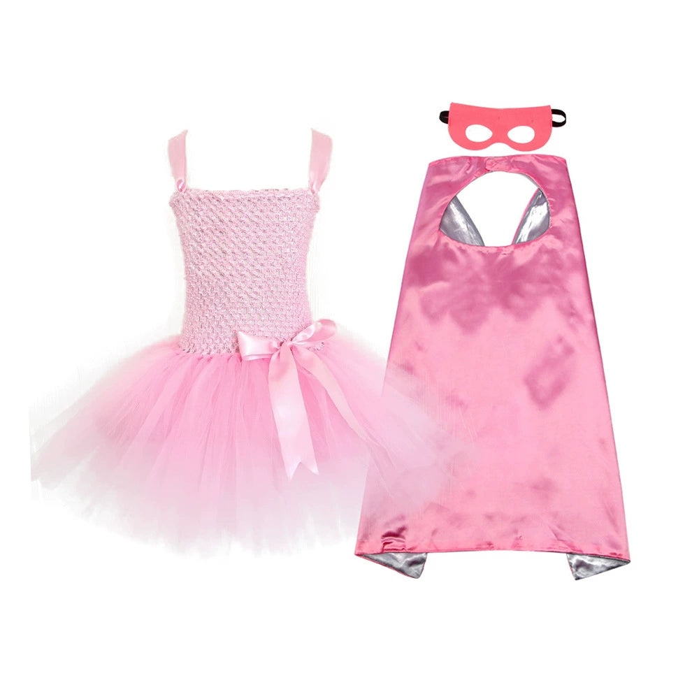 Halloween Superhero Costume Dress with Cape and Mask, MyKids-USA®, Costume Dresses, MyKids-USA - Size/Age - S (1-3Y) - Color - Light Pink -  -  - TR2508202219-E.