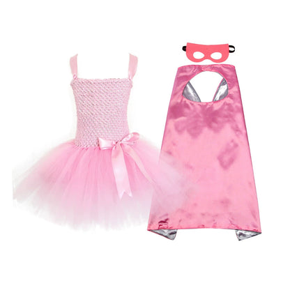 Halloween Superhero Costume Dress with Cape and Mask, MyKids-USA®, Costume Dresses, MyKids-USA - Size/Age - S (1-3Y) - Color - Light Pink -  -  - TR2508202219-E.