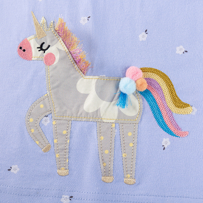 Autumn Arrival Cartoon Horse and Flowers Pattern Long Sleeves Crew Neck Dress for Stylish Girls, MyKids-USA®, Baby & Toddler Dresses, MyKids-USA -  -  -  -  -  -  - 