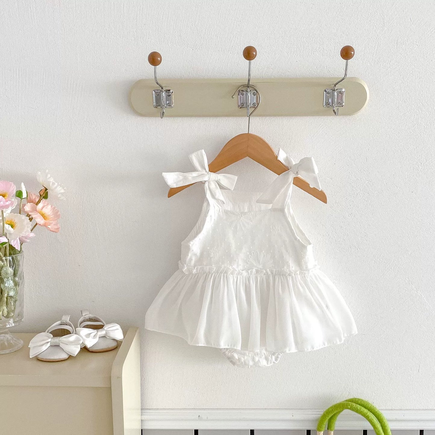 Summer Arrival Baby Girls Solid Color Dots and Flowers Embroidered Pattern Sleeveless Onesies, MyKids-USA®, Baby One-Pieces, MyKids-USA - Size/Age - 66 (3-6M) - Color - White -  -  - TR2506182013-B