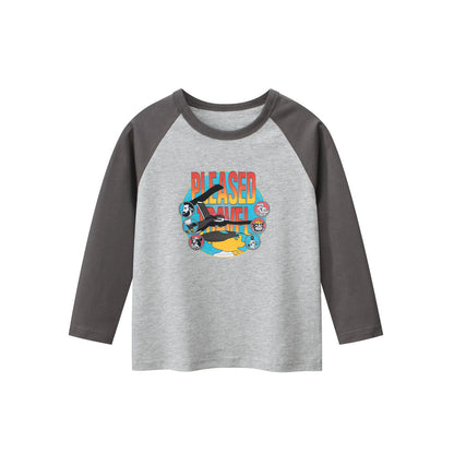 Autumn Baby Boys Cartoon Print Color Patchwork Long Sleeves Crew Neck Base Top Shirt, MyKids-USA®, Baby & Toddler Outerwear, MyKids-USA - Size/Age - 90 (12-24M) - Color - Grey -  -  - TR2408270916-A