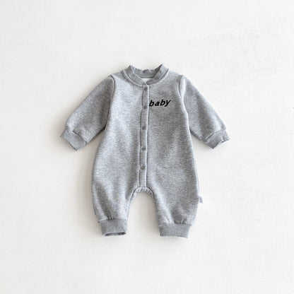 Winter and Autumn Arrival Baby Unisex Long Sleeves Letters Pattern Warm Fleece Rompers, MyKids-USA®, Baby One-Pieces, MyKids-USA - Size/Age - 66 (3-6M) - Color - Grey -  -  - TR2510152317-B