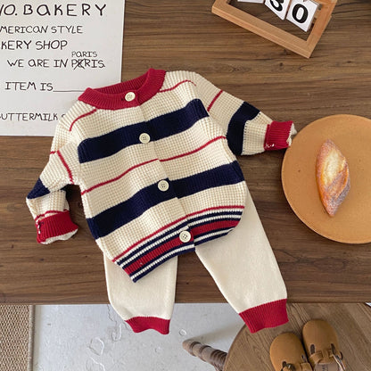 Autumn and Winter New Arrival Baby Kids Unisex Long Sleeves Striped Pattern Crew Neck Knitted Cardigan and Pants Clothing Sets, MyKids-USA®, Baby & Toddler Outfits, MyKids-USA - Size/Age - 66 (3-6M) - Color - Red -  -  - TR2509222334-B