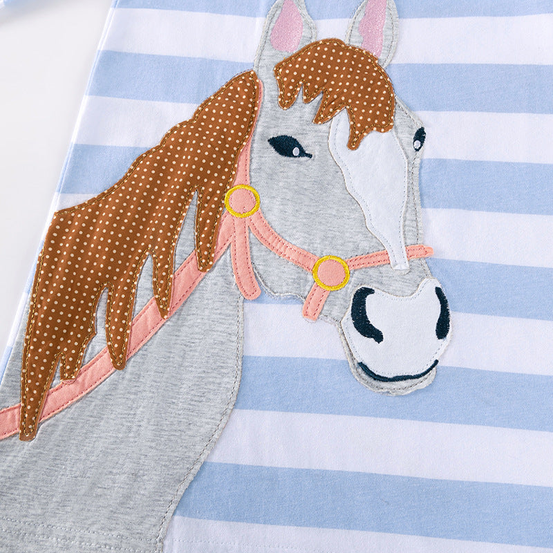 Autumn Arrival Cartoon Animals and Striped Pattern Long Sleeves Turn-down Collar Dress for Stylish Girls, MyKids-USA®, Baby & Toddler Dresses, MyKids-USA -  -  -  -  -  -  - 