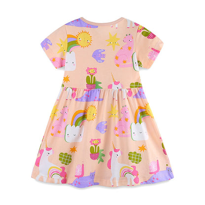 Summer New Arrival Girls’ Pink Weather Elements Pattern Cute Cartoon Dress