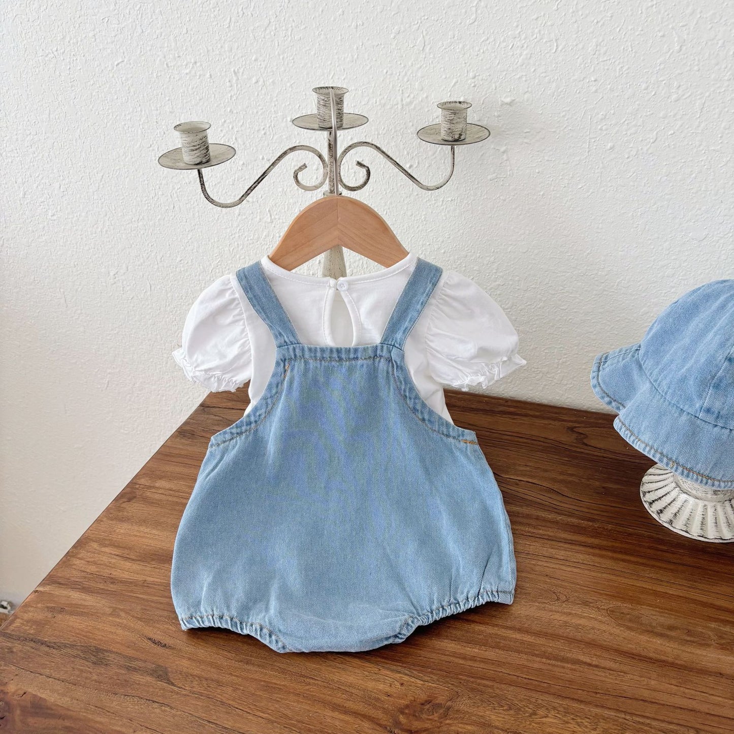 Summer Hot Selling Baby Kids Unisex Sleeveless Denim Blue Strap Onesies Overalls, White T-Shirt and Hat Clothing Set, MyKids-USA®, Baby & Toddler Outfits, MyKids-USA -  -  -  -  -  -  - 