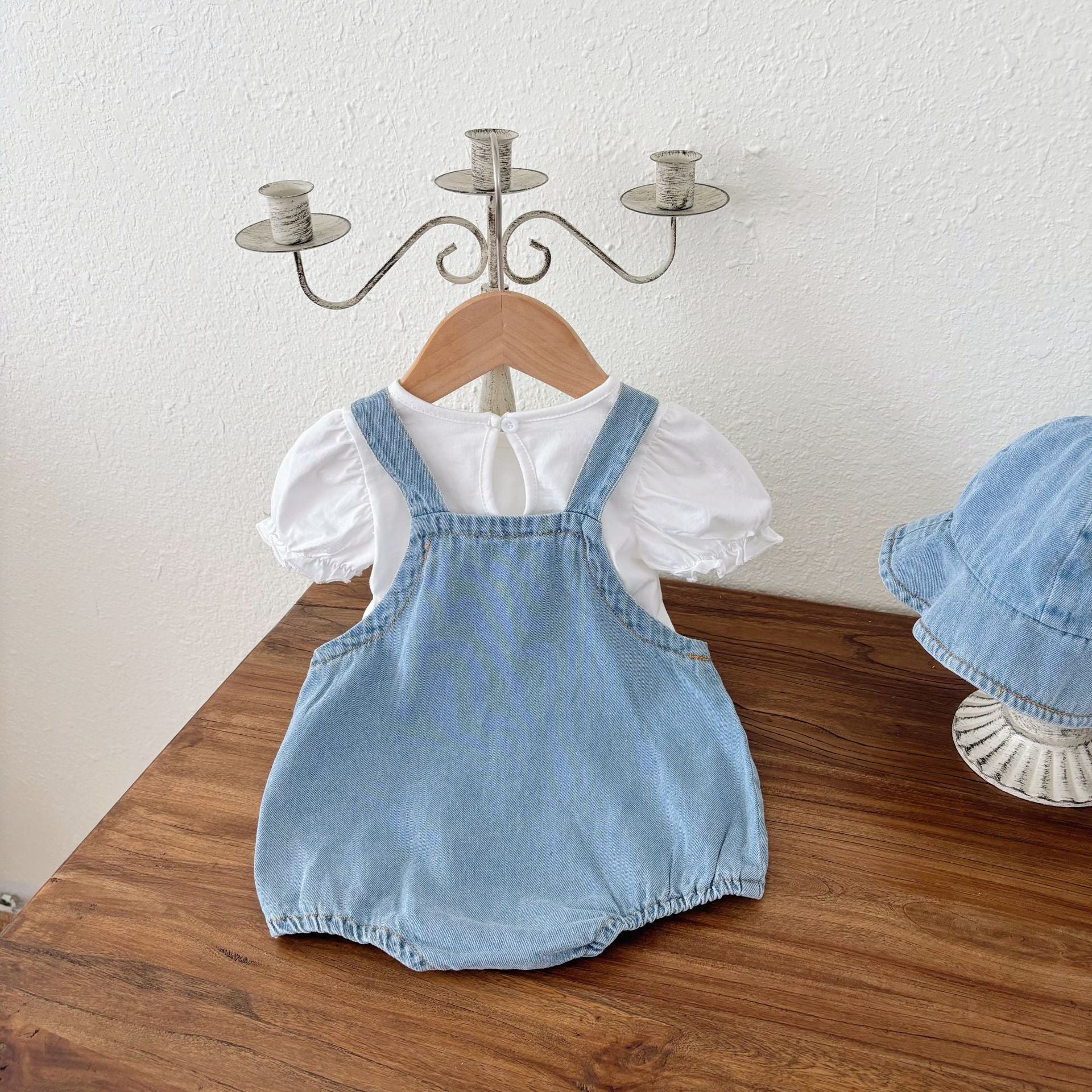 Summer Hot Selling Baby Kids Unisex Sleeveless Denim Blue Strap Onesies Overalls, White T-Shirt and Hat Clothing Set, MyKids-USA®, Baby & Toddler Outfits, MyKids-USA -  -  -  -  -  -  - 