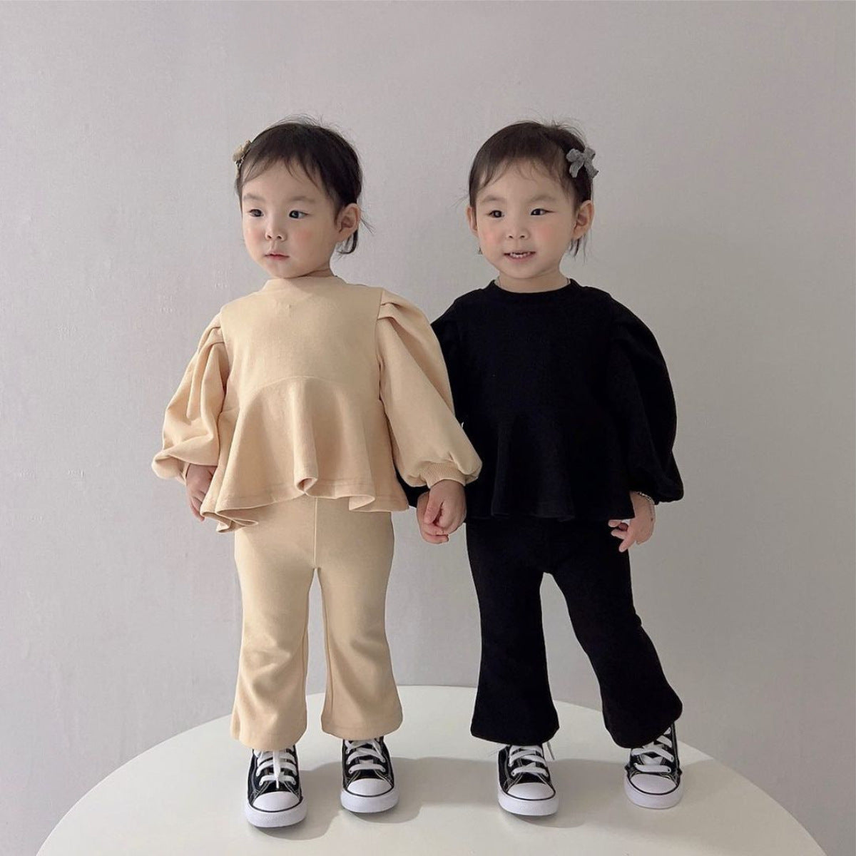 MyKids-USA® Spring and Autumn Baby Kids Girls Long Sleeves Solid Color Pullover and Flared Pants Clothing Set
