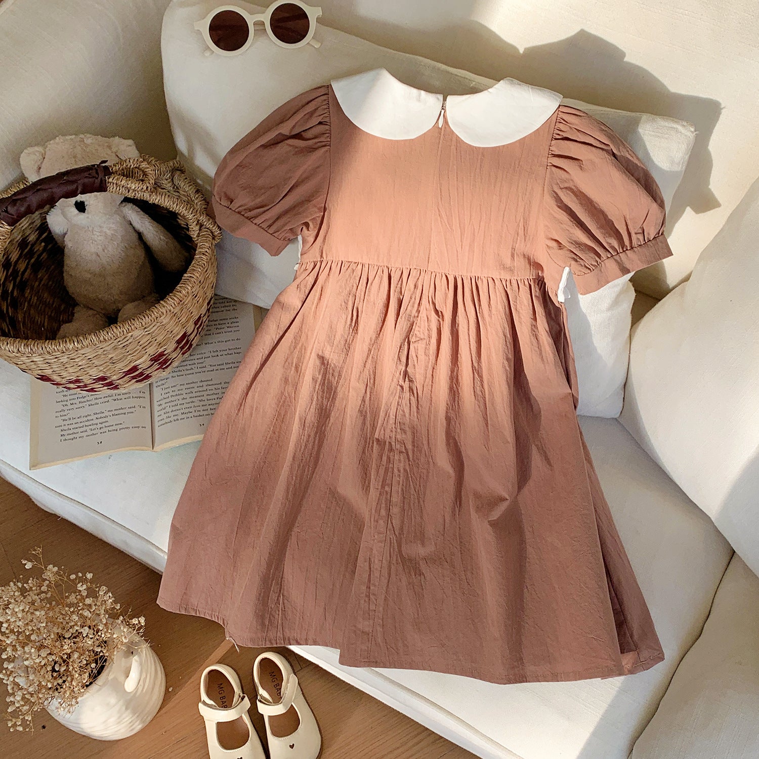 Summer Hot Selling Baby Kids Girls Cute Short Sleeves Teddy Bear Embroidered Dress 140 (8-10Y) / Brown Summer Hot Selling Baby Kids Girls Cute Short Sleeves Teddy Bear Embroidered Dress 140 (8-10Y) / Brown
