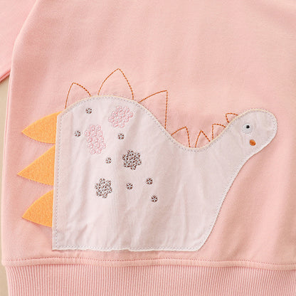 Autumn Dinosuar Pattern Pink Soft Cotton Hoodie