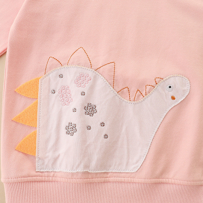 Autumn Dinosuar Pattern Pink Soft Cotton Hoodie