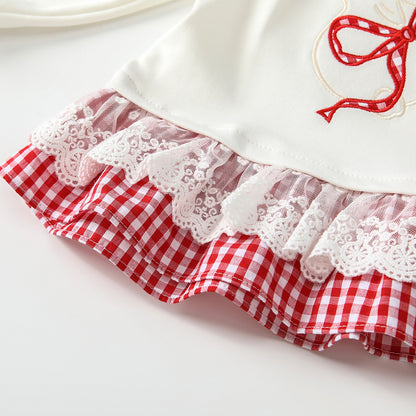 Arrival Autumn Baby Kids Girls Lace Trim Cartoon and Plaid Pattern Long Sleeves Top, MyKids-USA®, Baby & Toddler Tops, MyKids-USA -  -  -  -  -  -  - 