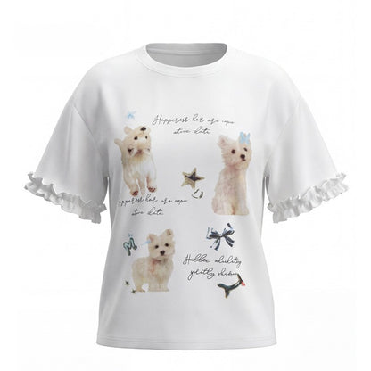 Arrival Summer Baby Kids Girls Short Sleeves Puppy Pattern T-Shirt and Blue Pants Sets