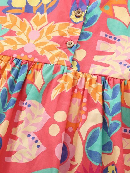 Summer Baby Kids Girls Short Sleeves Tropical Flowers Pattern Dress