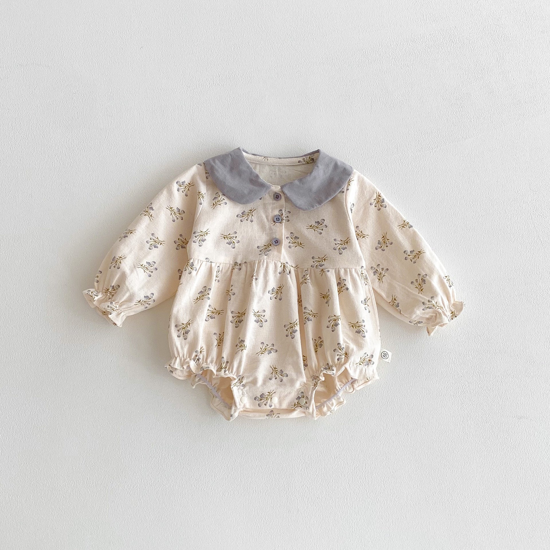 Autumn Arrival Baby Girls Long Sleeves Flowers Pattern Peter Pan Collar Onesies, MyKids-USA®, Baby One-Pieces, MyKids-USA - Size/Age - 66 (3-6M) - Color - Grey -  -  - TR2509172312-A