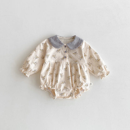 Autumn Arrival Baby Girls Long Sleeves Flowers Pattern Peter Pan Collar Onesies, MyKids-USA®, Baby One-Pieces, MyKids-USA - Size/Age - 66 (3-6M) - Color - Grey -  -  - TR2509172312-A