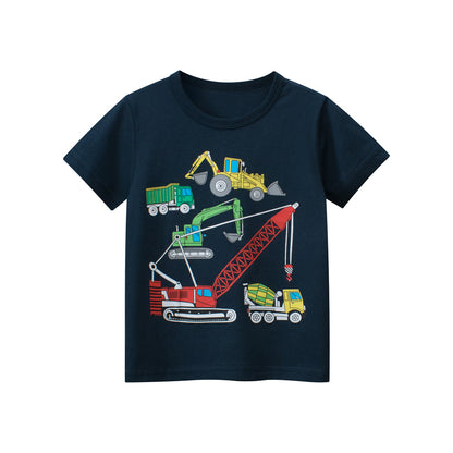 Truck Printing Boys’ T-Shirt In European And American Style For Summer