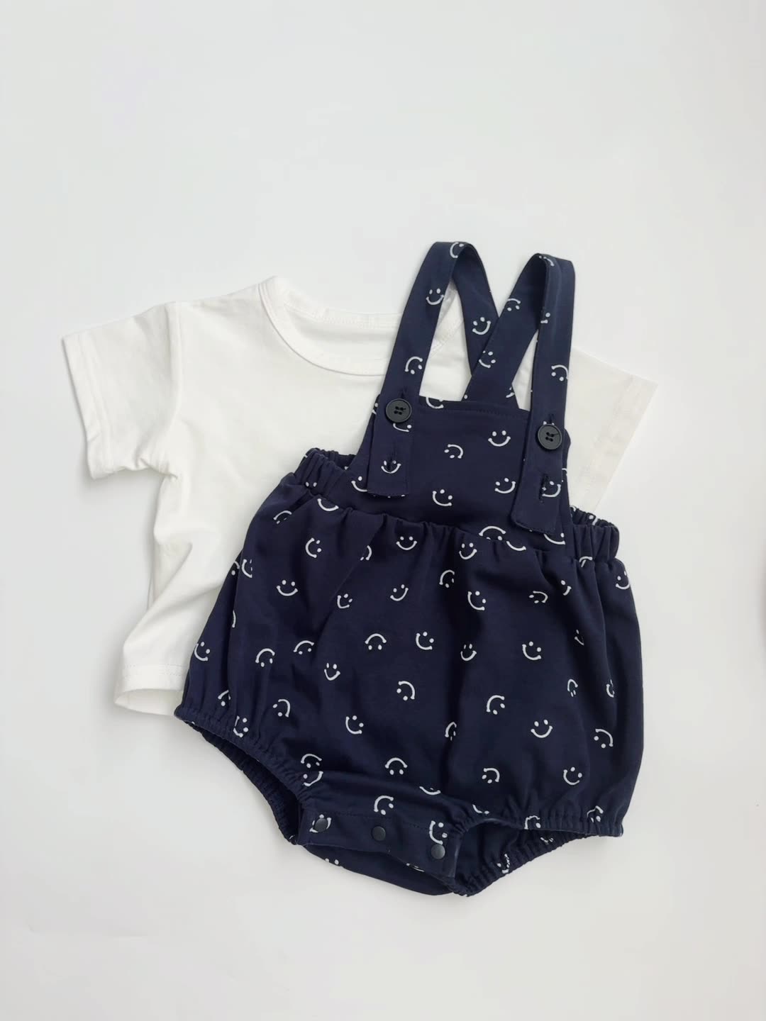 Summer Baby Kids Unisex Solid Color Short Sleeves T-shirt and Smiling Face Pattern Onesies Overalls Clothing Set, MyKids-USA®, Baby & Toddler Outfits, MyKids-USA -  -  -  -  -  -  - 