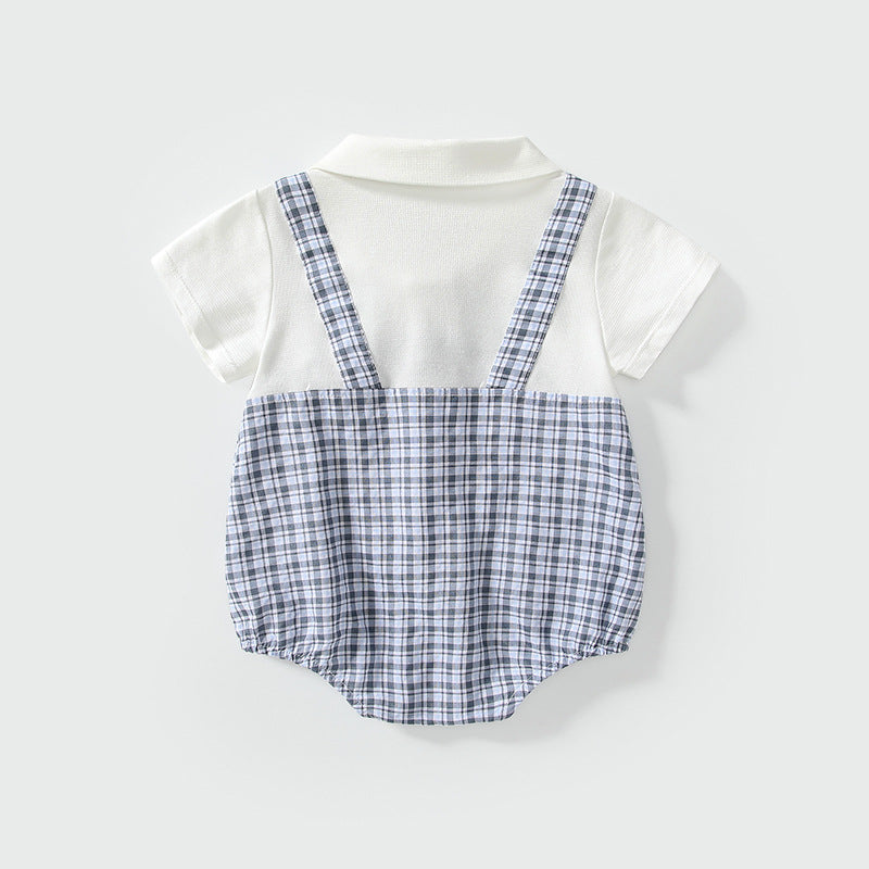 Summer Arrival Short Sleeves Plaid Pattern Single Breasted Onesies with Turn-down Collar, MyKids-USA®, Baby One-Pieces, MyKids-USA -  -  -  -  -  -  - 