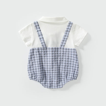Summer Arrival Short Sleeves Plaid Pattern Single Breasted Onesies with Turn-down Collar, MyKids-USA®, Baby One-Pieces, MyKids-USA -  -  -  -  -  -  - 