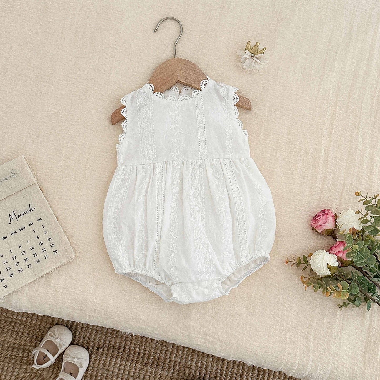 Summer Arrival Baby Girls Cute Solid Color Sleeveless Flowers Embroidered Onesies, MyKids-USA®, Baby One-Pieces, MyKids-USA -  -  -  -  -  -  - 