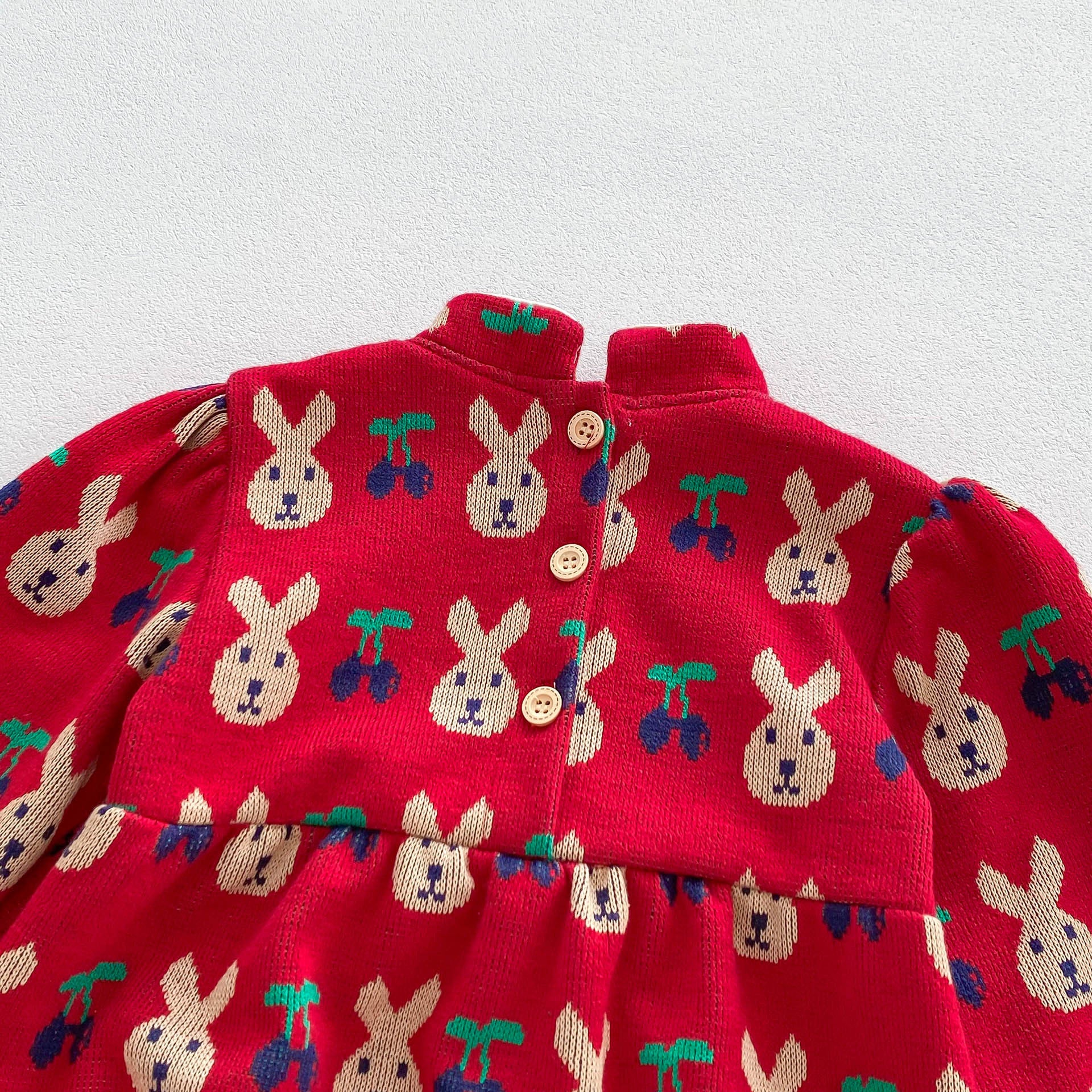 Infant Baby Girls Rabbit&Cherry Around Long Sleeve One Piece, MyKids-USA®, Baby One-Pieces, MyKids-USA -  -  -  -  -  -  - 