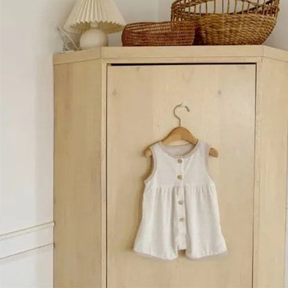 Summer Arrival Baby Unisex Simple Color Patchwork Sleeveless Single Breasted Rompers, MyKids-USA®, Baby One-Pieces, MyKids-USA - Size/Age - 73 (6-9M) - Color - White -  -  - TR2505112139-B